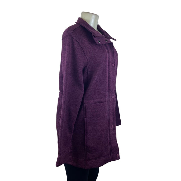 Lands’ End Women’s Plum Full-Zip Fleece Long Jacket W/High Collar Pockets Size M