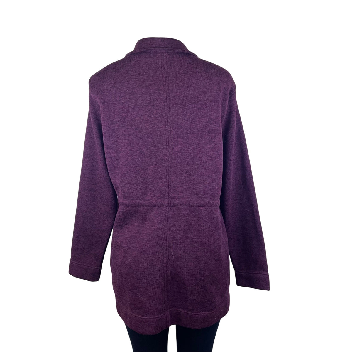 Lands’ End Women’s Plum Full-Zip Fleece Long Jacket W/High Collar Pockets Size M