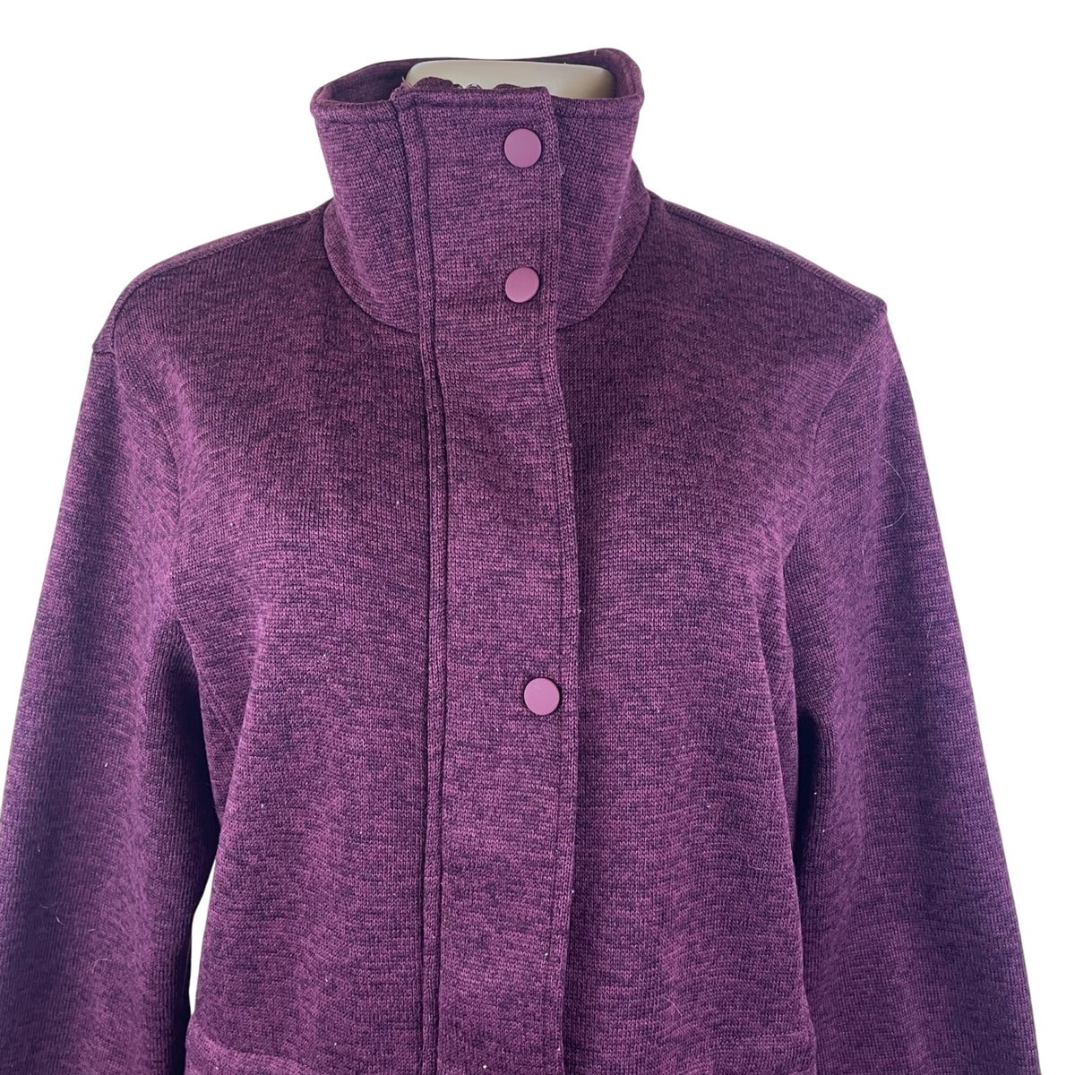 Lands’ End Women’s Plum Full-Zip Fleece Long Jacket W/High Collar Pockets Size M