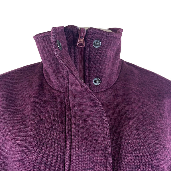 Lands’ End Women’s Plum Full-Zip Fleece Long Jacket W/High Collar Pockets Size M