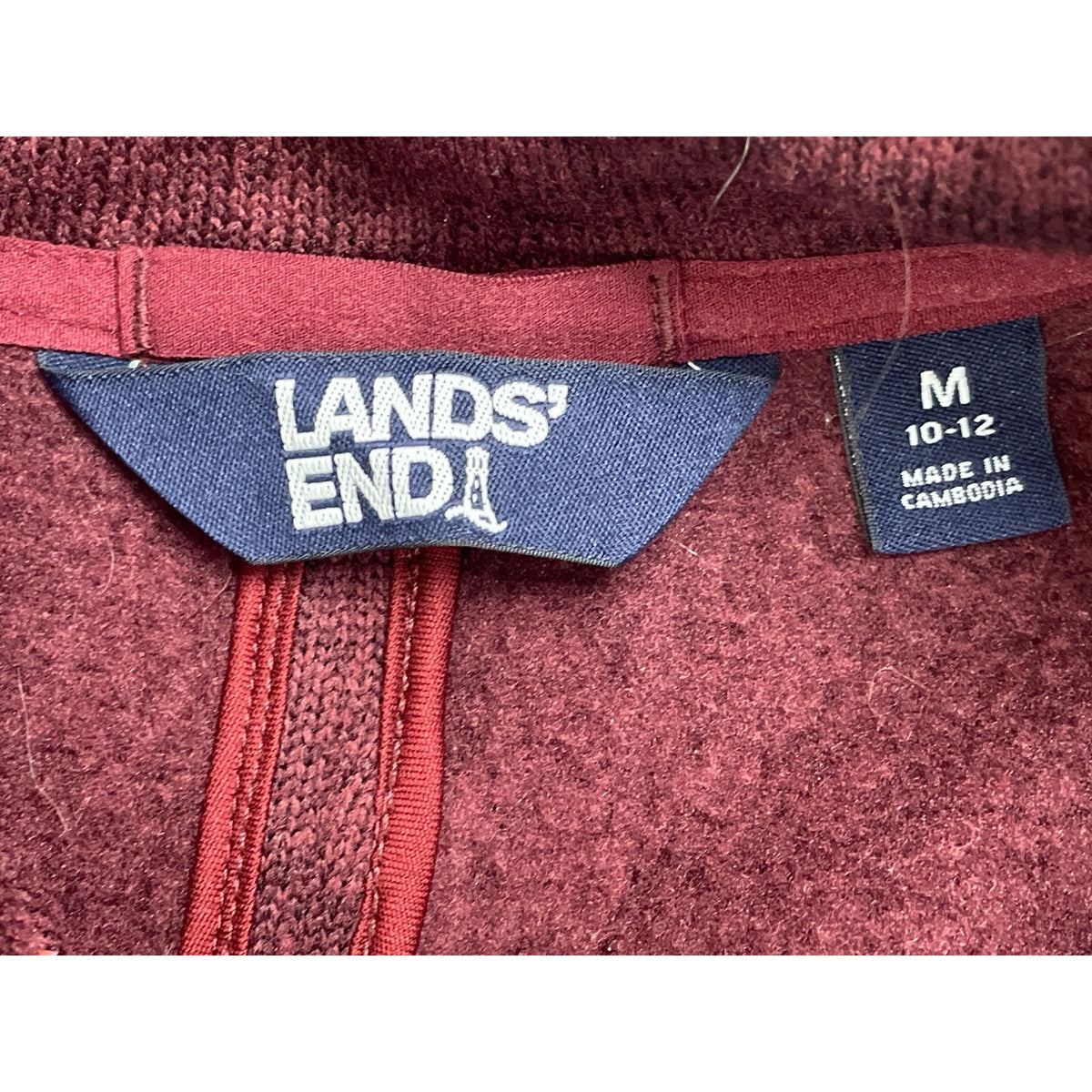Lands’ End Women’s Plum Full-Zip Fleece Long Jacket W/High Collar Pockets Size M
