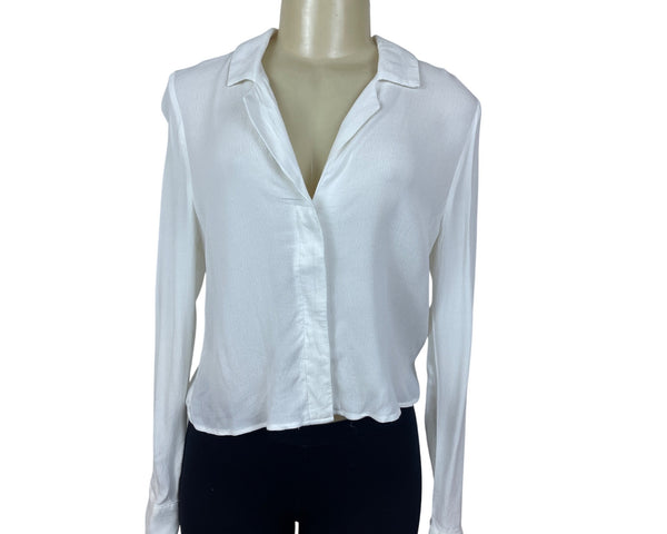 Socialite Womens White Button-Up Long Sleeve Blouse Size S