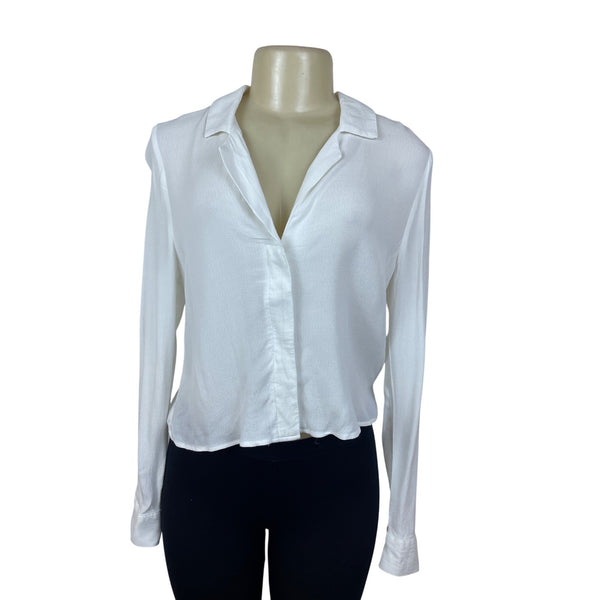 Socialite Womens White Button-Up Long Sleeve Blouse Size S