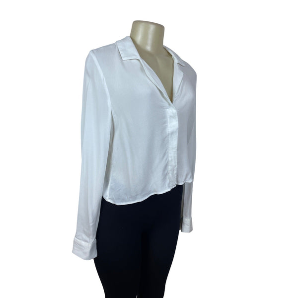 Socialite Womens White Button-Up Long Sleeve Blouse Size S