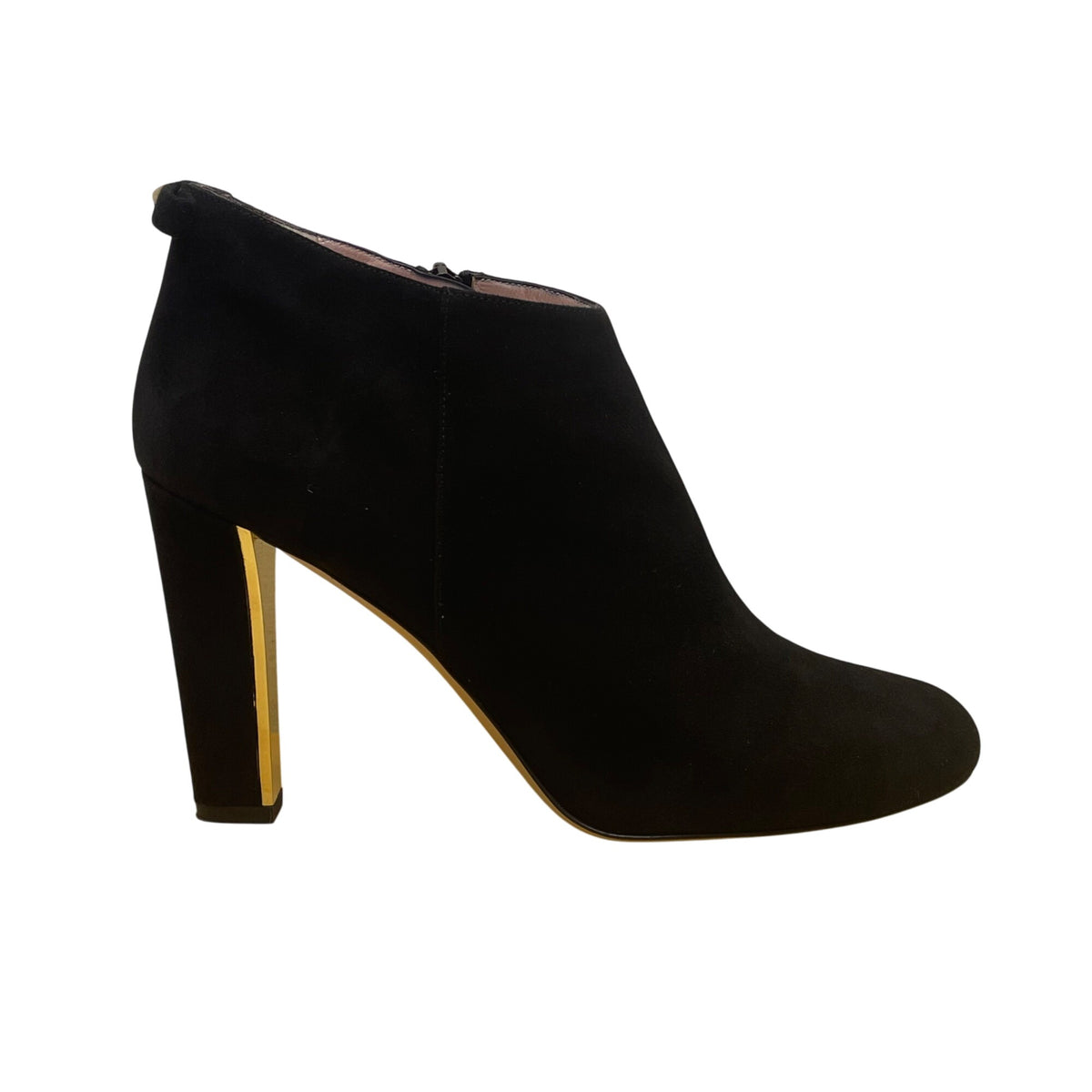 Kate Spade Women’s Black Suede Gold Accent High Heel Netta Ankle Booties Sz 10B