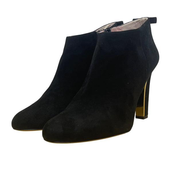 Kate Spade Women’s Black Suede Gold Accent High Heel Netta Ankle Booties Sz 10B