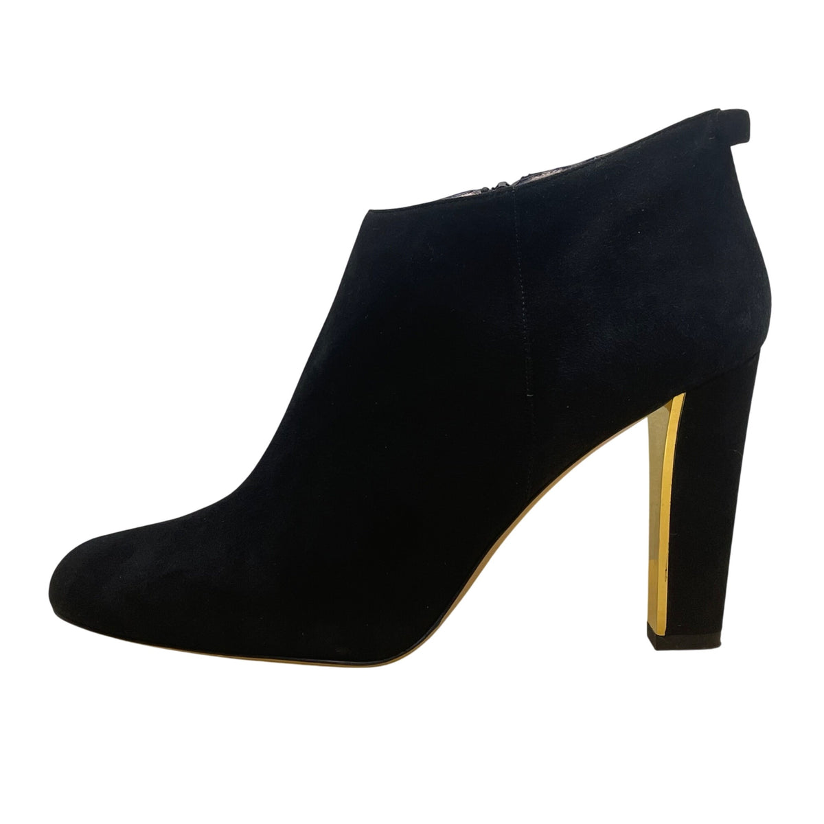 Kate Spade Women’s Black Suede Gold Accent High Heel Netta Ankle Booties Sz 10B