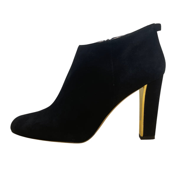 Kate Spade Women’s Black Suede Gold Accent High Heel Netta Ankle Booties Sz 10B