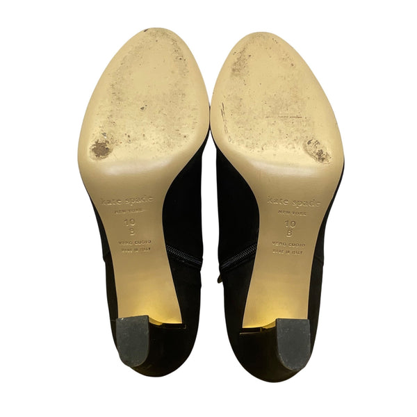 Kate Spade Women’s Black Suede Gold Accent High Heel Netta Ankle Booties Sz 10B
