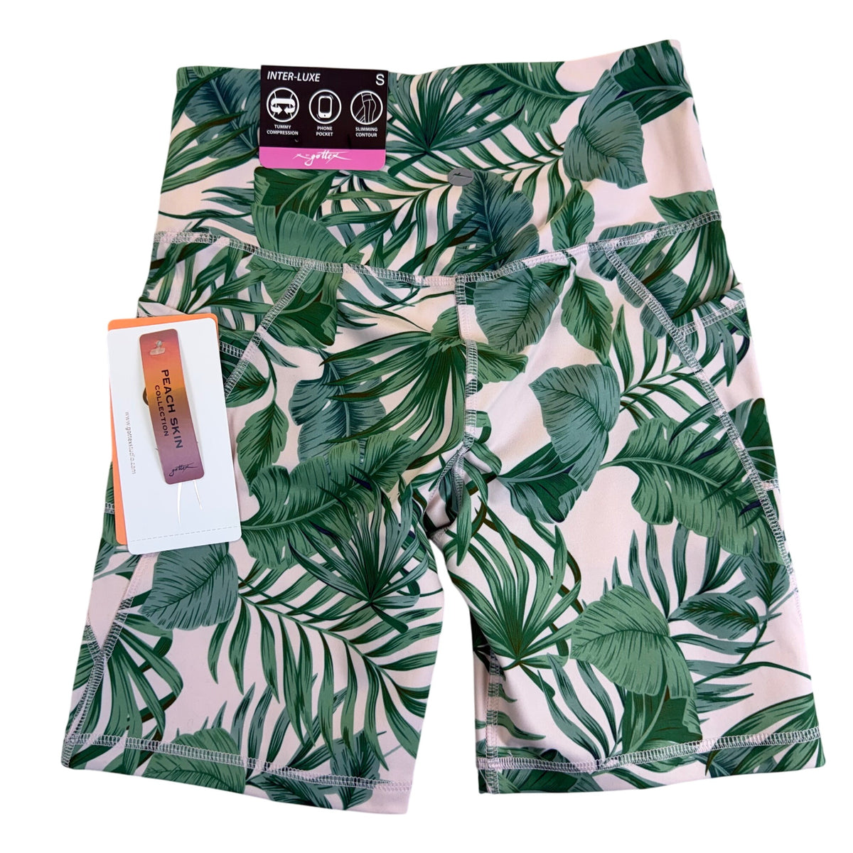 Gottex Women’s Green Leaf Print High-Waist Shorts With Pockets Size S - New