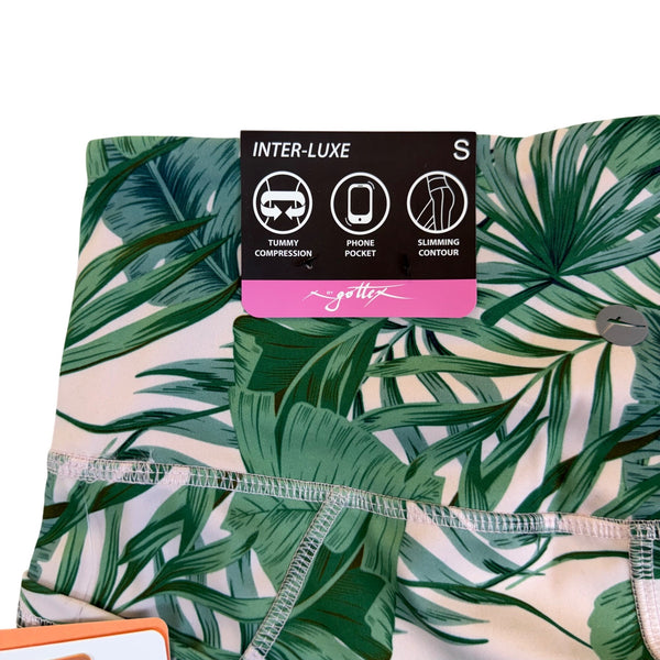 Gottex Women’s Green Leaf Print High-Waist Shorts With Pockets Size S - New