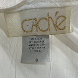 Vintage 80s Cashe White Satin Sz 8 Dress Puff Sleeves & Ruched Skirt Design Women