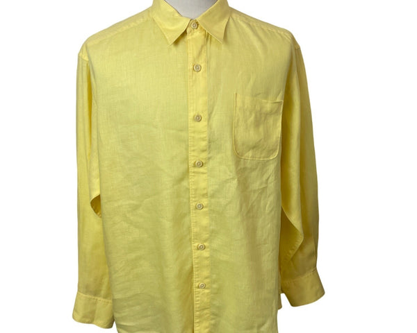 Tommy Bahama Mens Yellow Long Sleeve Linen Button-Up Shirt Sz XL
