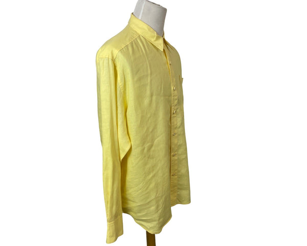 Tommy Bahama Mens Yellow Long Sleeve Linen Button-Up Shirt Sz XL