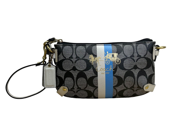 Coach Women’s Black Monogram Logo Stripe Wristlet Size S