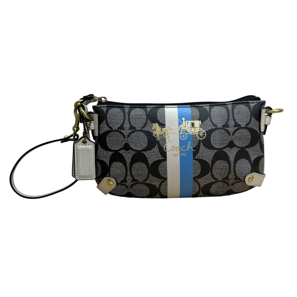 Coach Women’s Black Monogram Logo Stripe Wristlet Size S