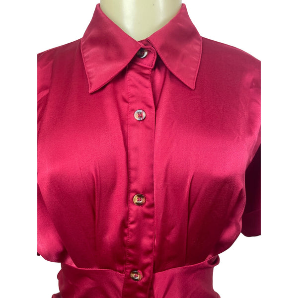 Vintage Women's Red Button Up Collar Shirt Dress Size S