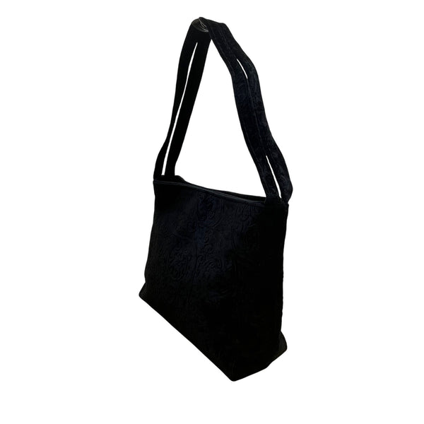 Valerie Stevens Women’s Made In Italy Black Velvet Embossed Shoulder Bag