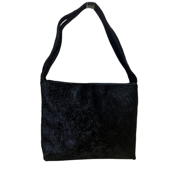 Valerie Stevens Women’s Made In Italy Black Velvet Embossed Shoulder Bag