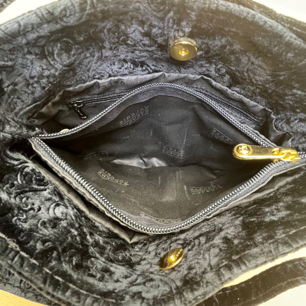 Valerie Stevens Women’s Made In Italy Black Velvet Embossed Shoulder Bag