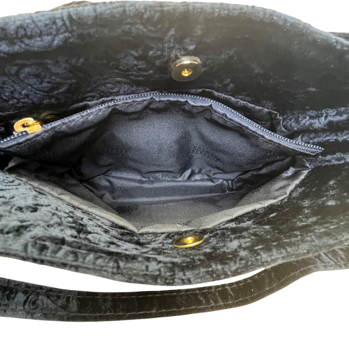 Valerie Stevens Women’s Made In Italy Black Velvet Embossed Shoulder Bag