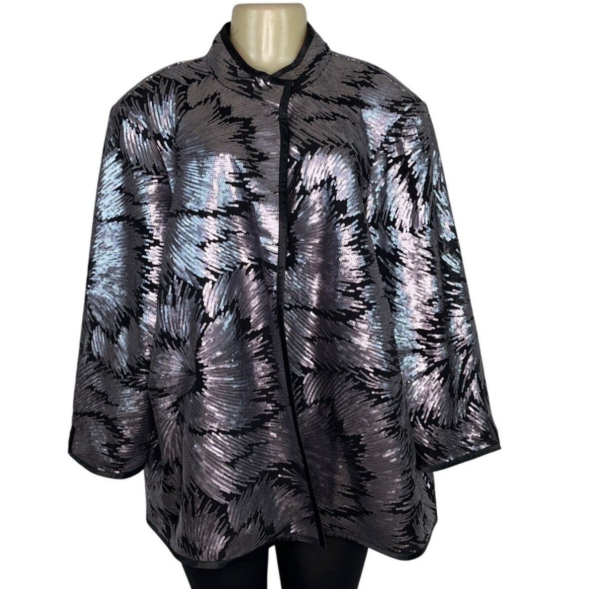 Misook Womens Metallic Abstract Jacket Black/Silver Size XL