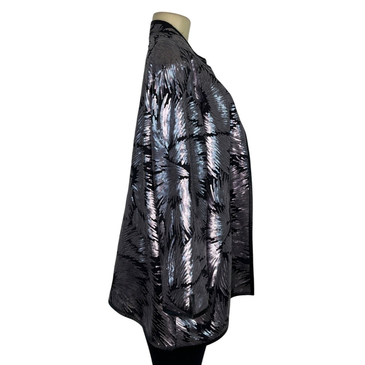 Misook Womens Metallic Abstract Jacket Black/Silver Size XL