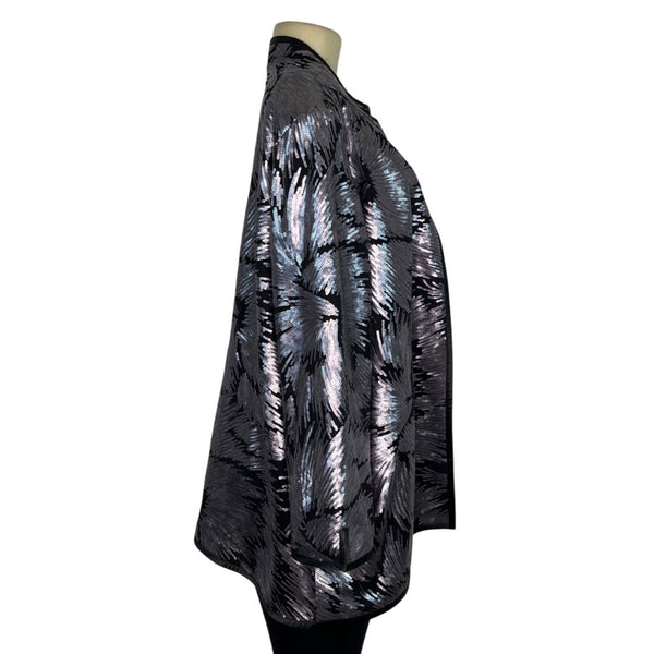 Misook Womens Metallic Abstract Jacket Black/Silver Size XL
