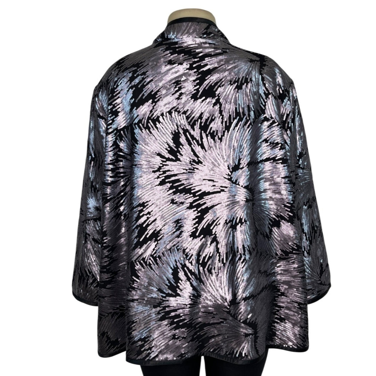 Misook Womens Metallic Abstract Jacket Black/Silver Size XL