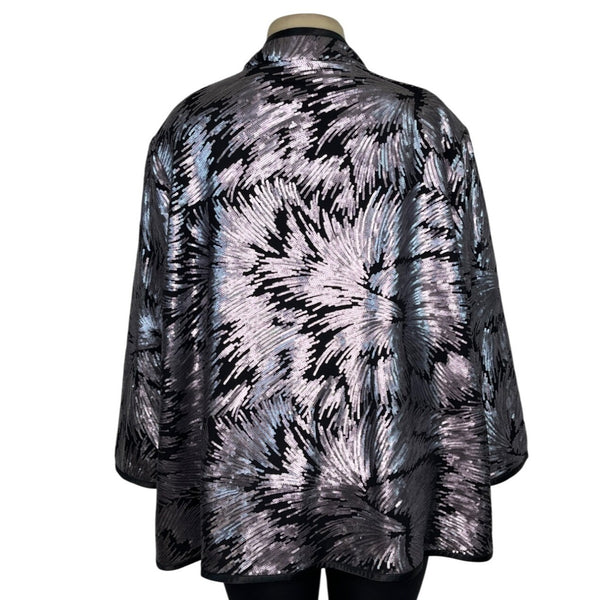 Misook Womens Metallic Abstract Jacket Black/Silver Size XL