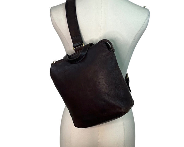 Fossil Brown Leather With Adjustable Strap & Brass Accents Backpack Sling Bag