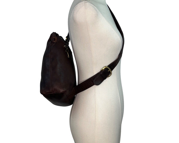 Fossil Brown Leather With Adjustable Strap & Brass Accents Backpack Sling Bag