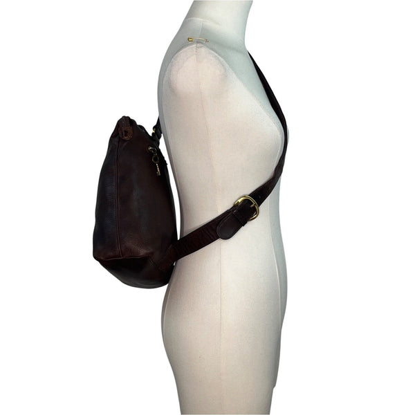 Fossil Brown Leather With Adjustable Strap & Brass Accents Backpack Sling Bag