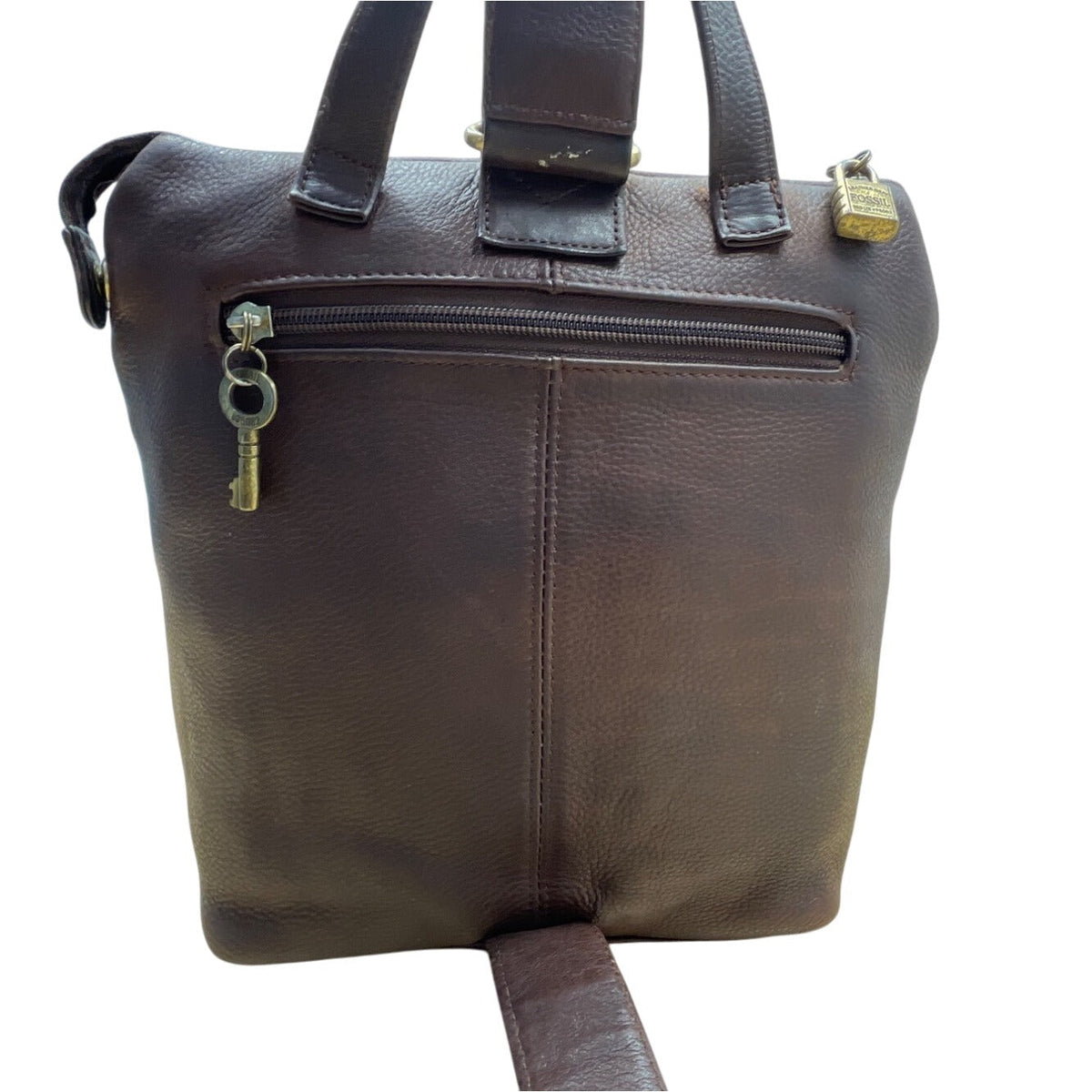 Fossil Brown Leather With Adjustable Strap & Brass Accents Backpack Sling Bag