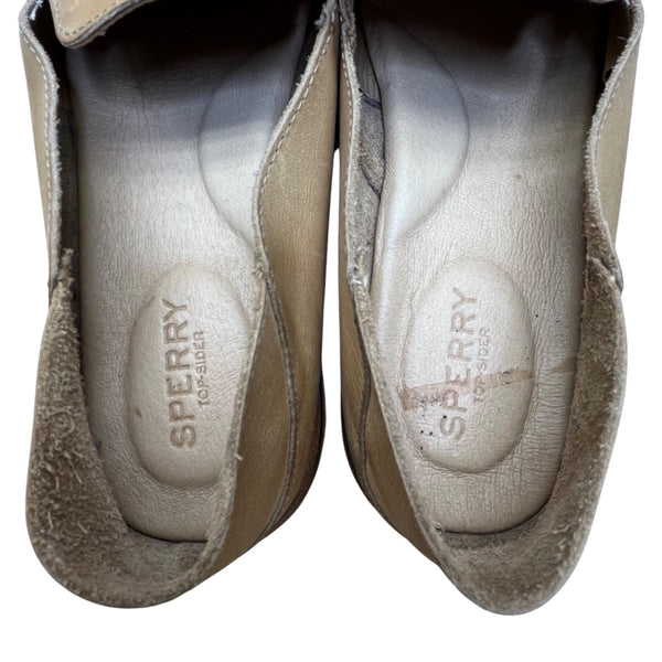 Sperry Women’s Tan Leather Embossed Anchor Design Casual Slip-On Loafers Size 10