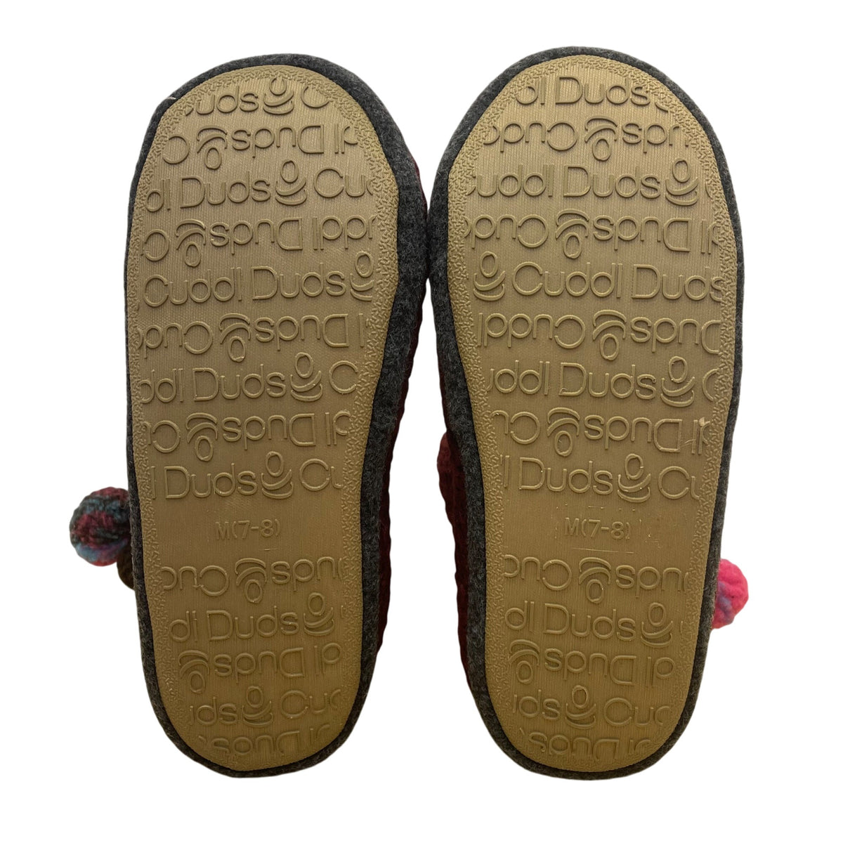 Cuddl Duds Women’s Red Deep Wine Waffle Knit Pom-Pom Slipper Booties Size M 7-8