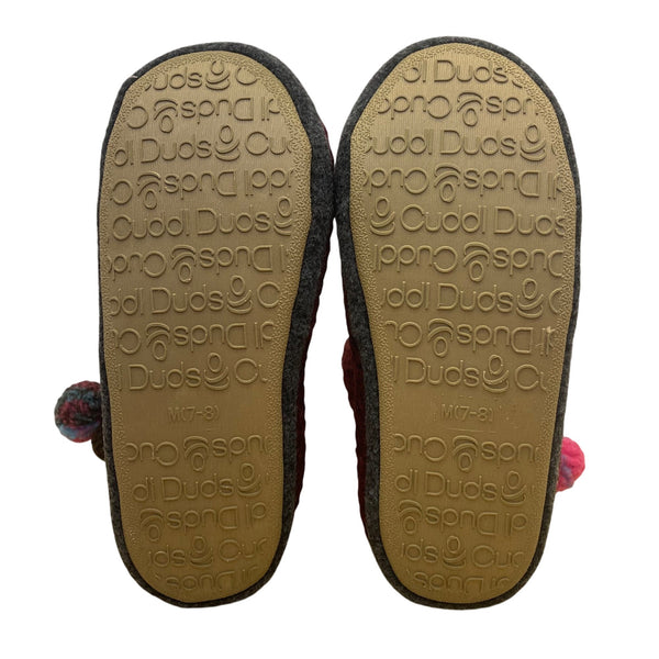 Cuddl Duds Women’s Red Deep Wine Waffle Knit Pom-Pom Slipper Booties Size M 7-8