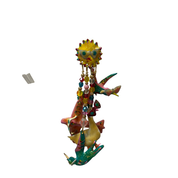 Vintage Lunch At The Ritz Sun & Gecko Earring With Colorful Beads & Enamel Design