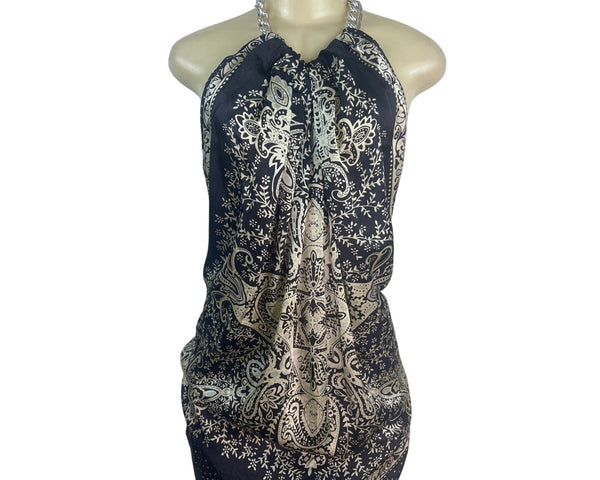 Forever Halter Neck Black & Gold Blouse With Chain Detail Paisley Size M - New