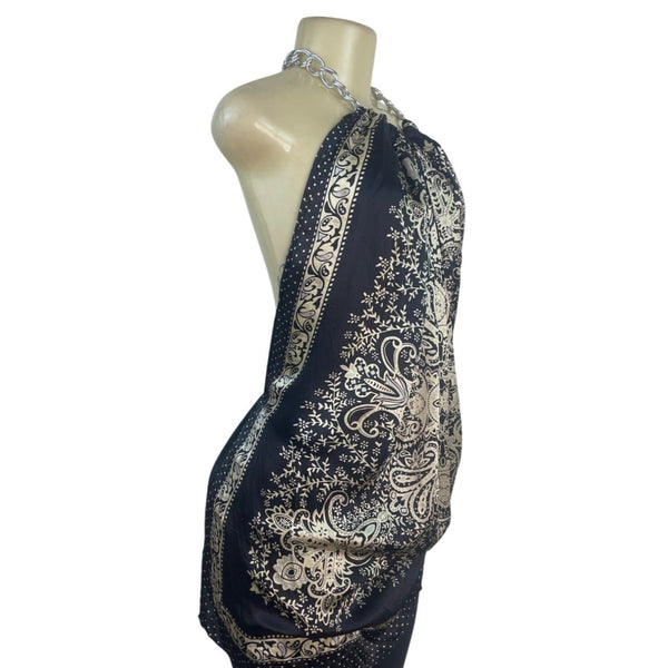 Forever Halter Neck Black & Gold Blouse With Chain Detail Paisley Size M - New