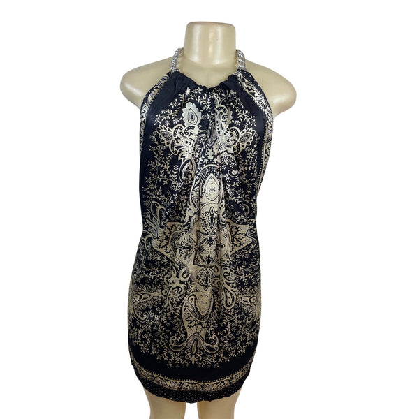 Forever Halter Neck Black & Gold Blouse With Chain Detail Paisley Size M - New