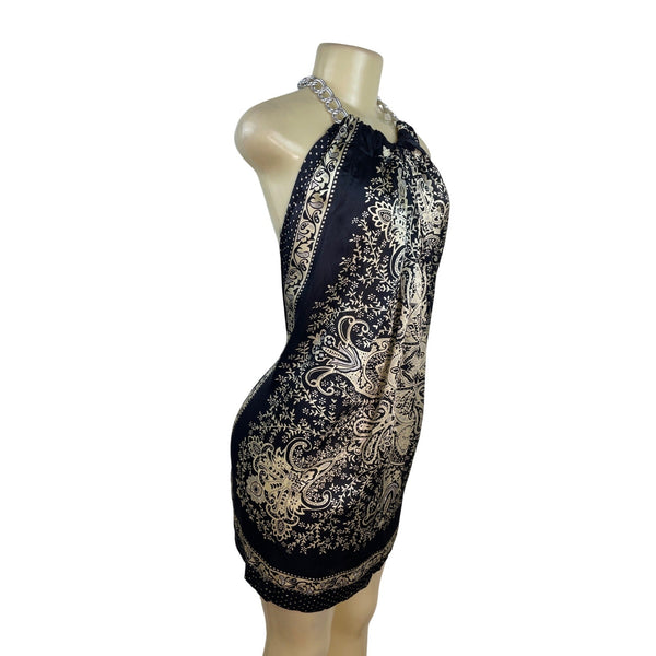 Forever Halter Neck Black & Gold Blouse With Chain Detail Paisley Size M - New