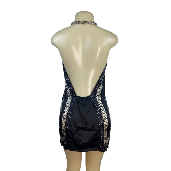 Forever Halter Neck Black & Gold Blouse With Chain Detail Paisley Size M - New