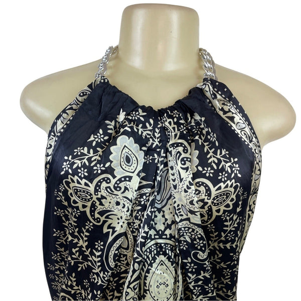 Forever Halter Neck Black & Gold Blouse With Chain Detail Paisley Size M - New