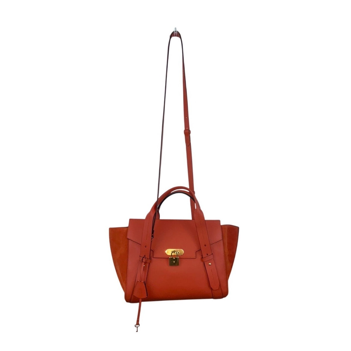 Escada Tropical Orange Leather Suede  Adjustable Strap W Padlock Women Tote Sz M