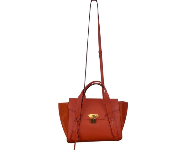 Escada Tropical Orange Leather Suede  Adjustable Strap W Padlock Women Tote Sz M
