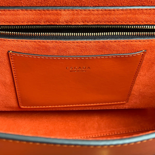 Escada Tropical Orange Leather Suede  Adjustable Strap W Padlock Women Tote Sz M