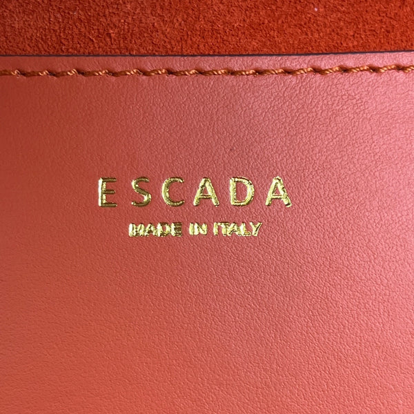 Escada Tropical Orange Leather Suede  Adjustable Strap W Padlock Women Tote Sz M