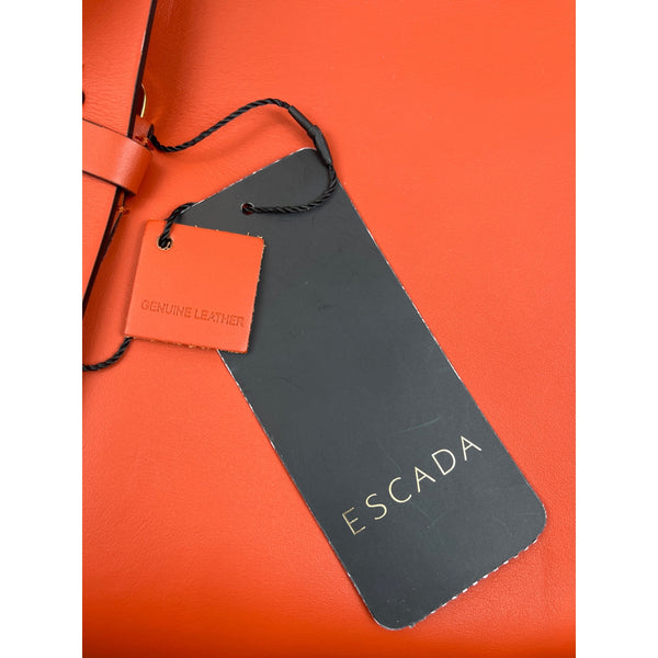 Escada Tropical Orange Leather Suede  Adjustable Strap W Padlock Women Tote Sz M