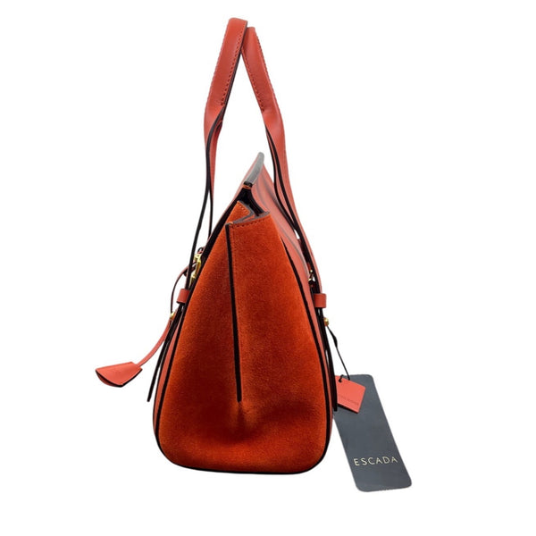 Escada Tropical Orange Leather Suede  Adjustable Strap W Padlock Women Tote Sz M